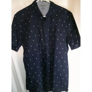 IZOD Anchor Print Button‎ Down Short Sleeve Casual Shirt, Size M
